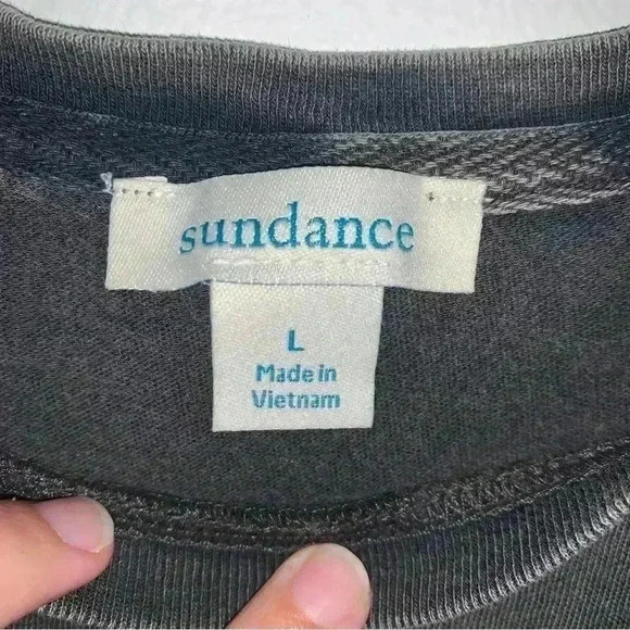 Sundance Gray Black Space Dye Distressed Cotton Relaxed Fit Tee Shirt Large - Picture 7 of 9